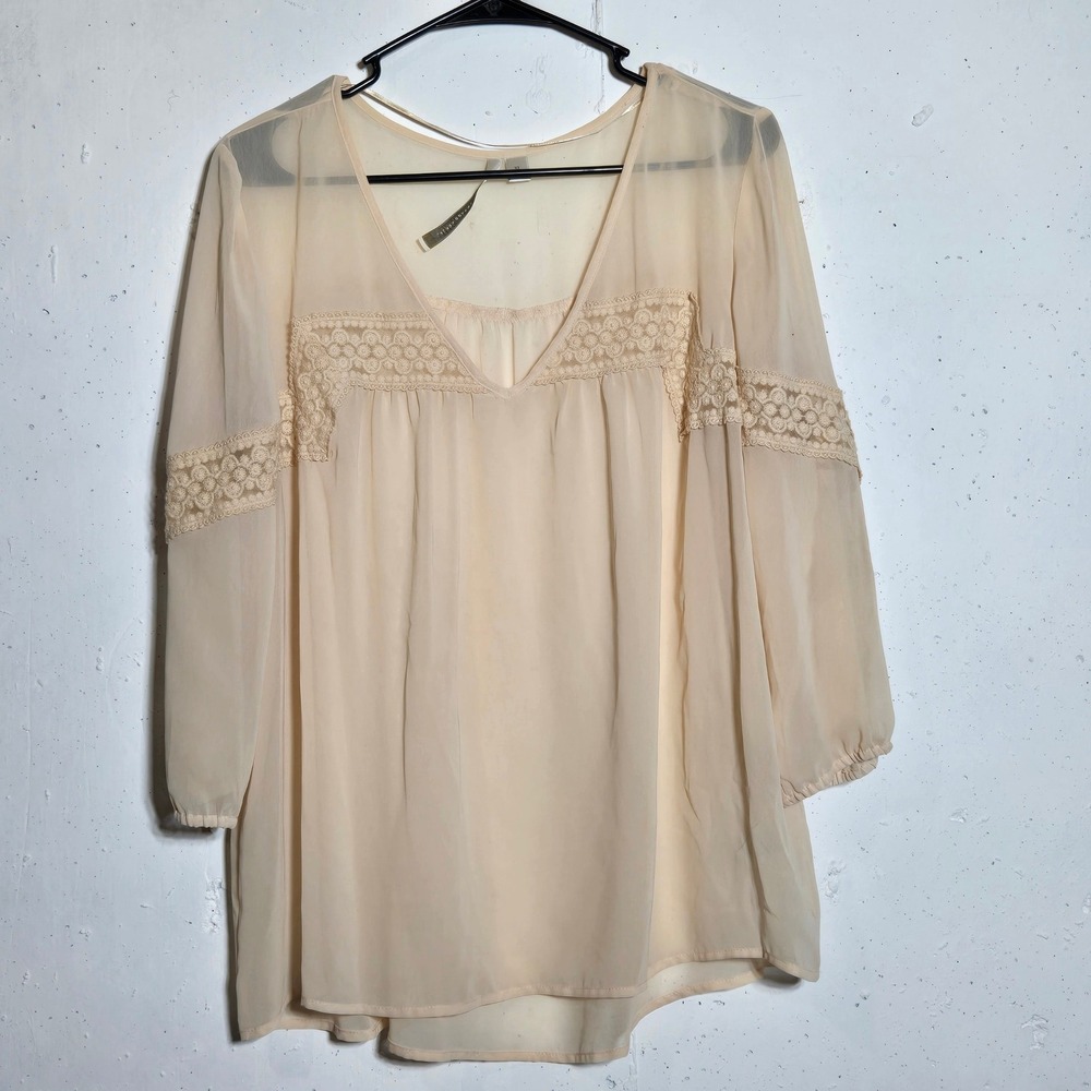 LC Lauren Conrad Cream Sheer Crochet Lace Top XL Boho Ethereal Coquette Fairy